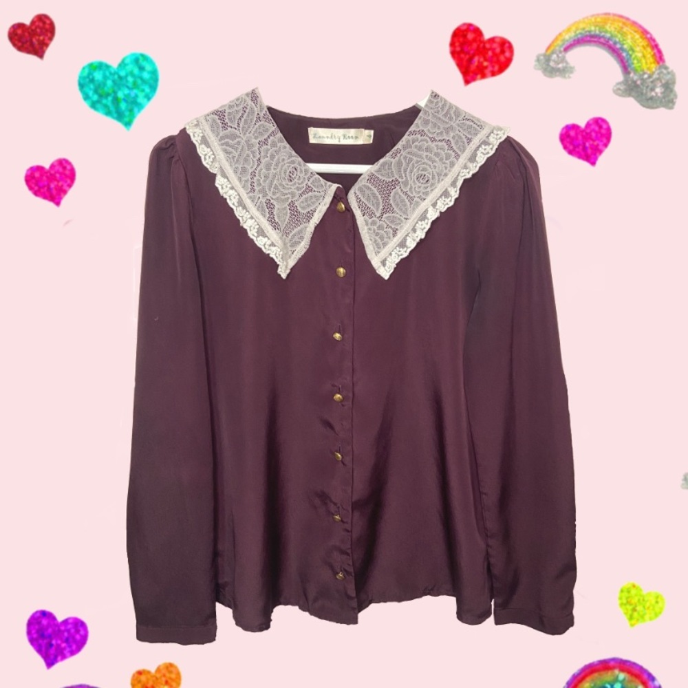 Vintage Style Plum Lace Peter Pan Collar Blouse